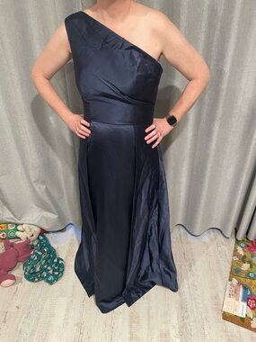 Faeriesty Brand Women's Size 12 Navy Blue One-Shoulder Corset Back Mermaid Dress